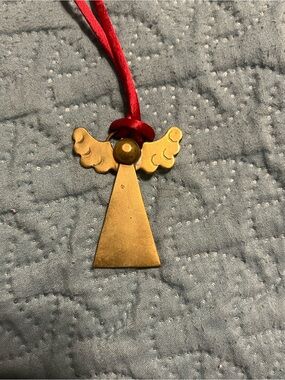 Mexican Brass Angel Pendant Home Accent Necklace with Red Cord 30”